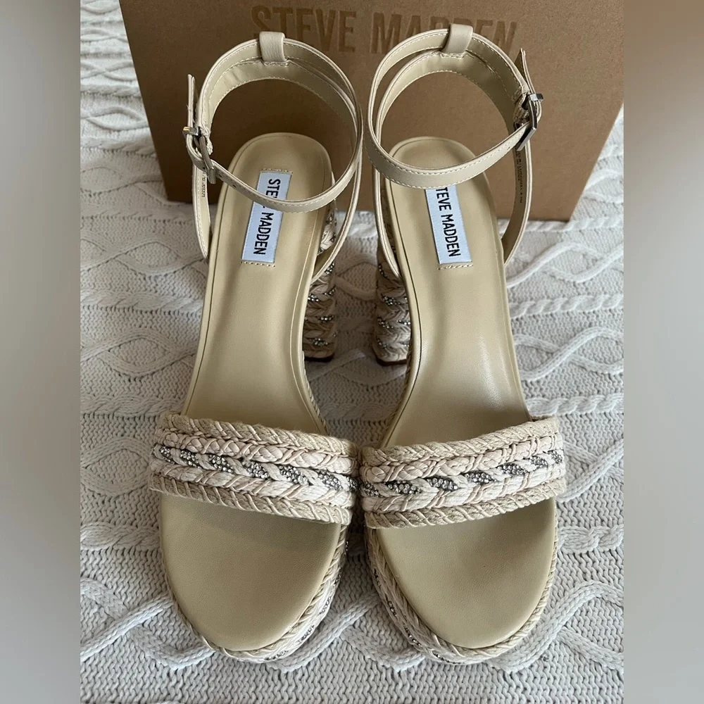 Steve Madden Cream Woven “Lucci” Platform Sandals Various Sizes - Picture 7 of 15